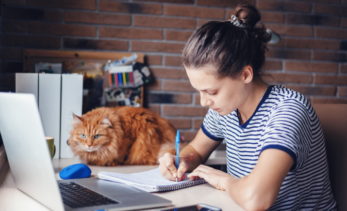 Student studying at home