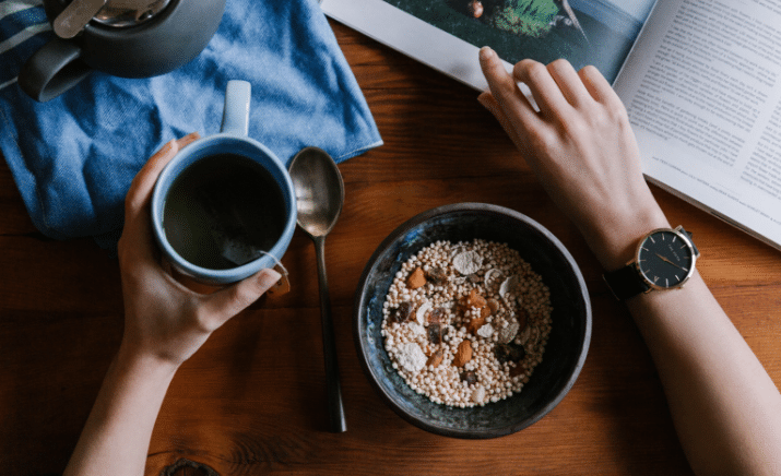 Student studying with food