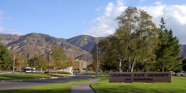 California State University San Bernardino sign on campus outdoors