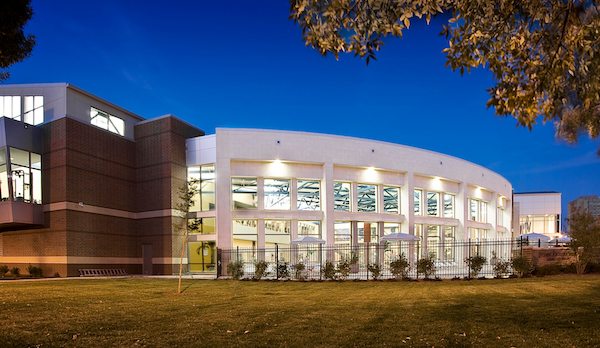 Outdoor view of college campus at night