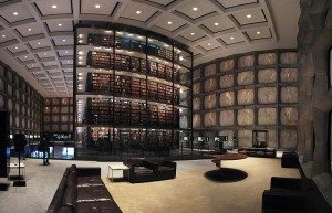 University library with books and manuscripts