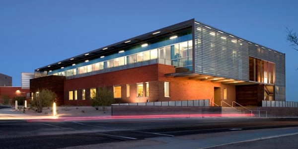 Outdoor view of college campus at night