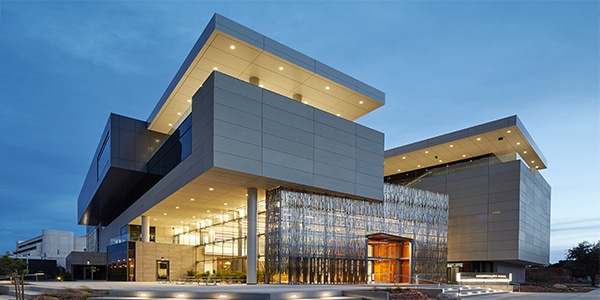 Outdoor view of college campus at night