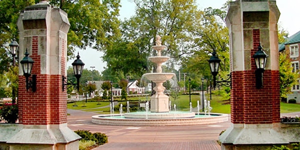 College campus and fountain
