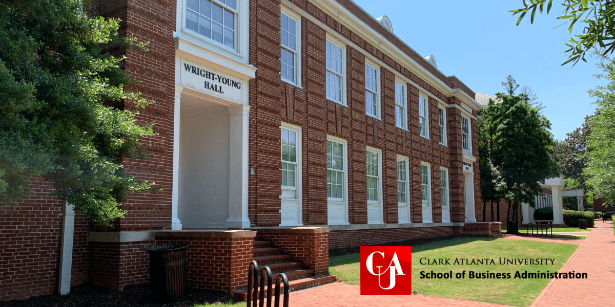 Clark Atlanta University building and logo