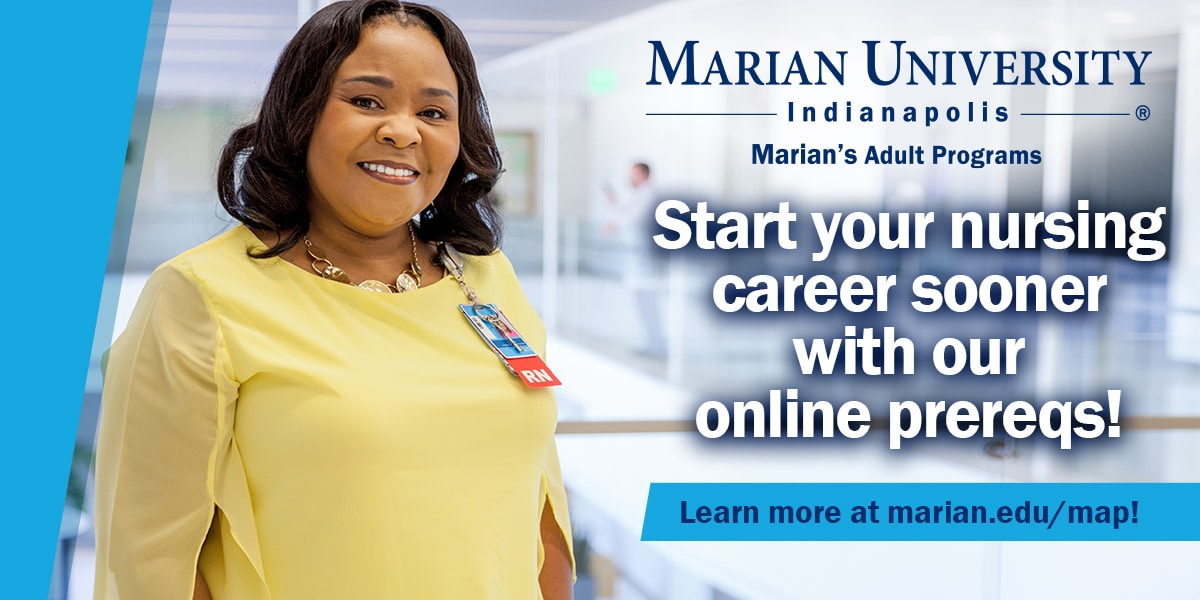 Marian University graphic with adult college student