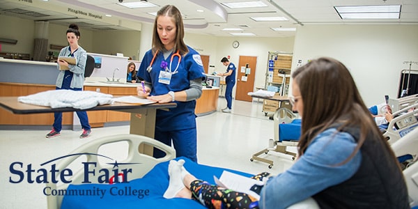 State Fair Community College nursing students in mock hospital room