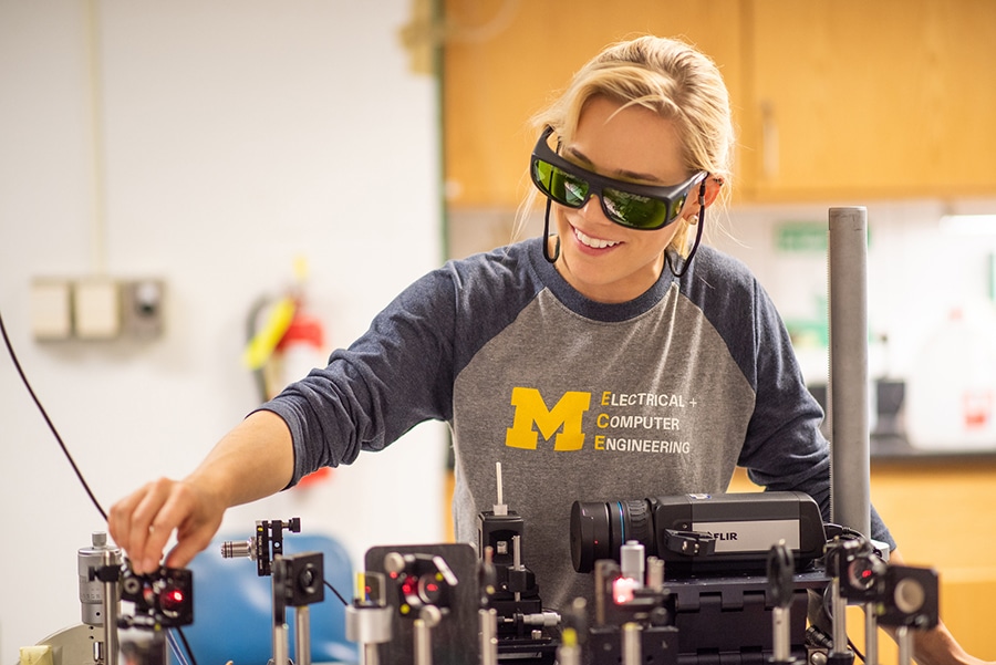 Female student in University of Michigan classroom