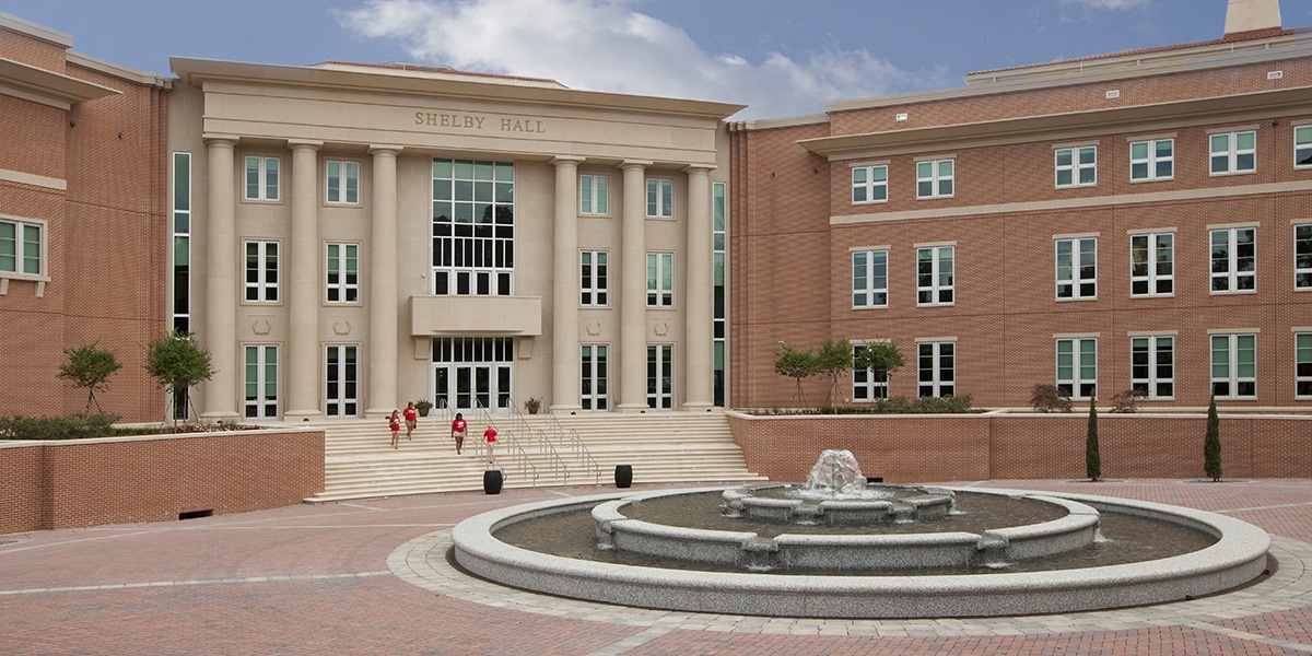 Outdoor view of college buildings