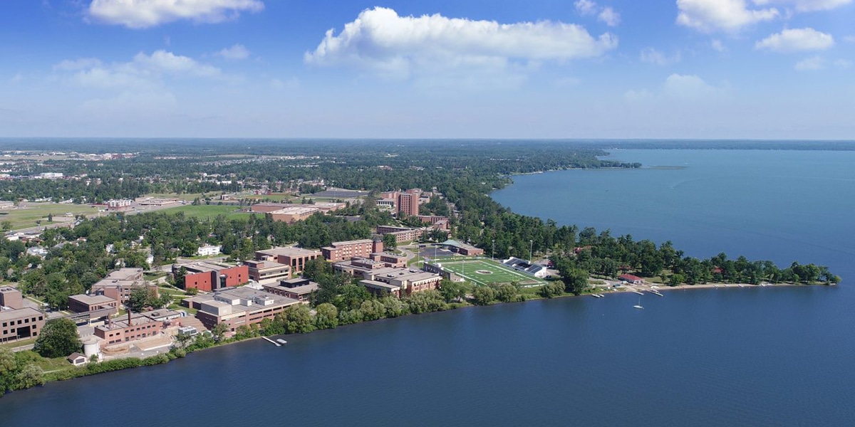 Bird's eye view of city and bay