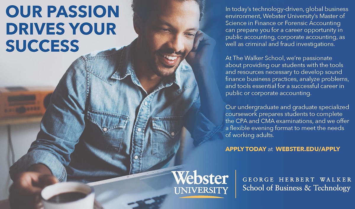 Webster University graphic promoting its school of business