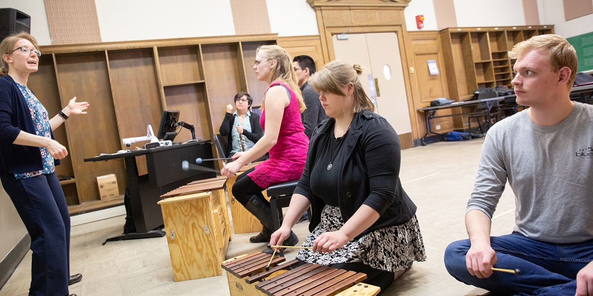 College students in music class