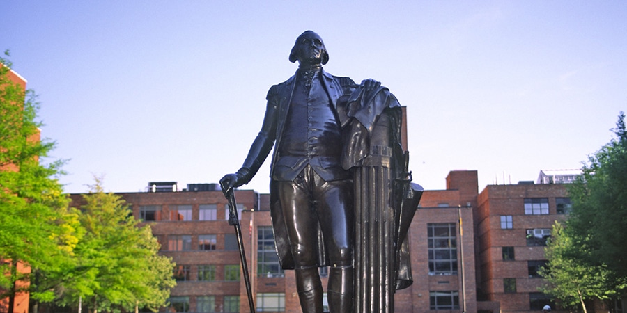 Statue of George Washington on college campus