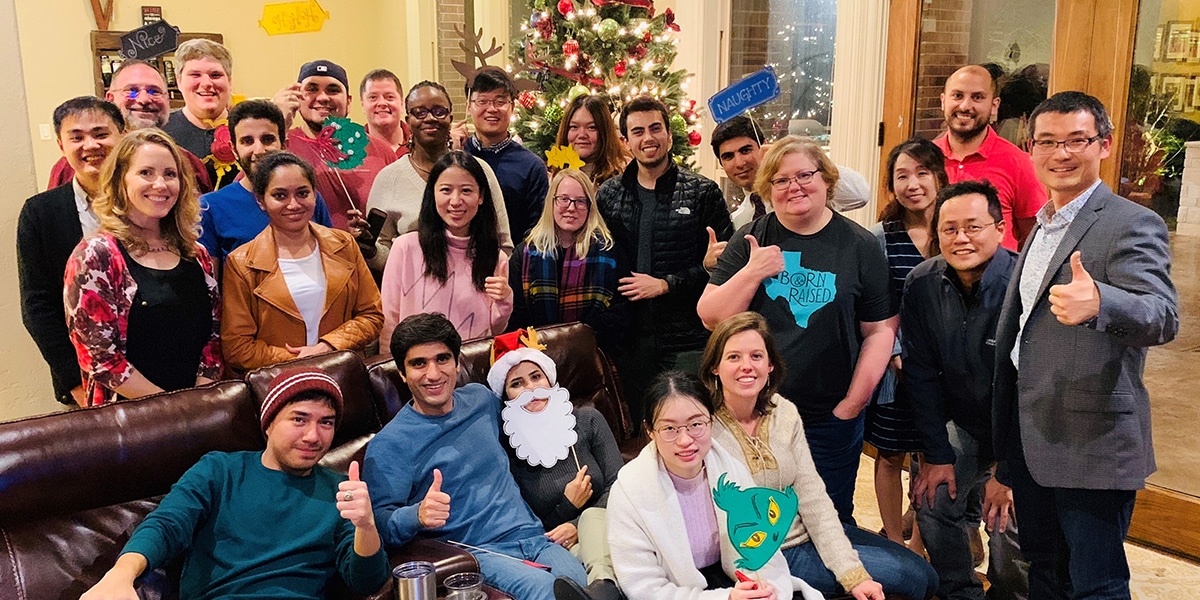 Group of college students celebrating Christmas