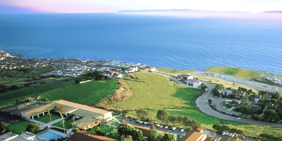 Outdoor view of college campus and ocean