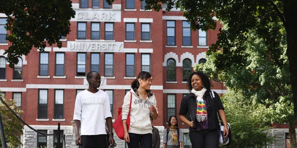 College students walking outdoor at Clark University