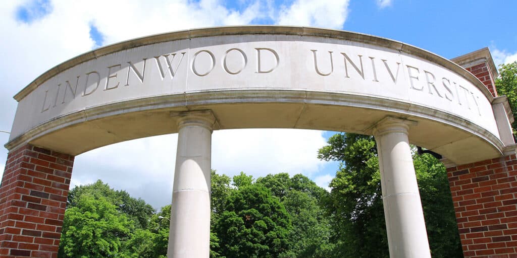 Lindenwood University name written on building arch