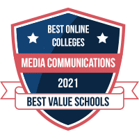 Best online colleges in media communications degree badge