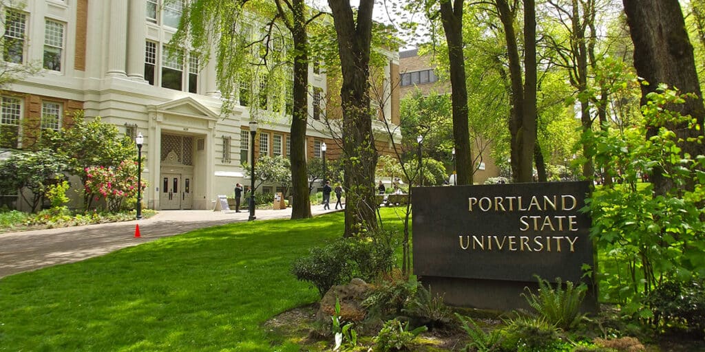 Portland State University sign outdoors