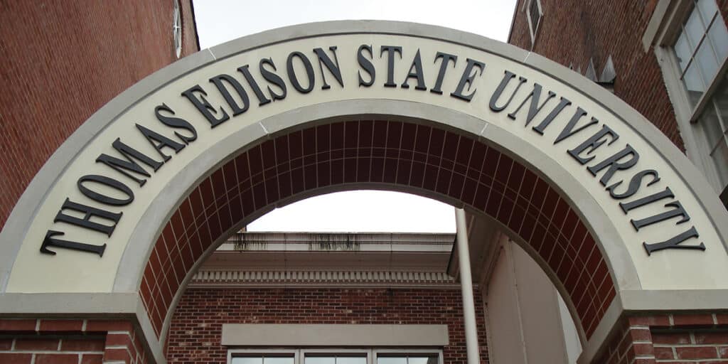 Thomas Edison State University arch on campus