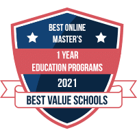 Best online master's in one year education programs badge